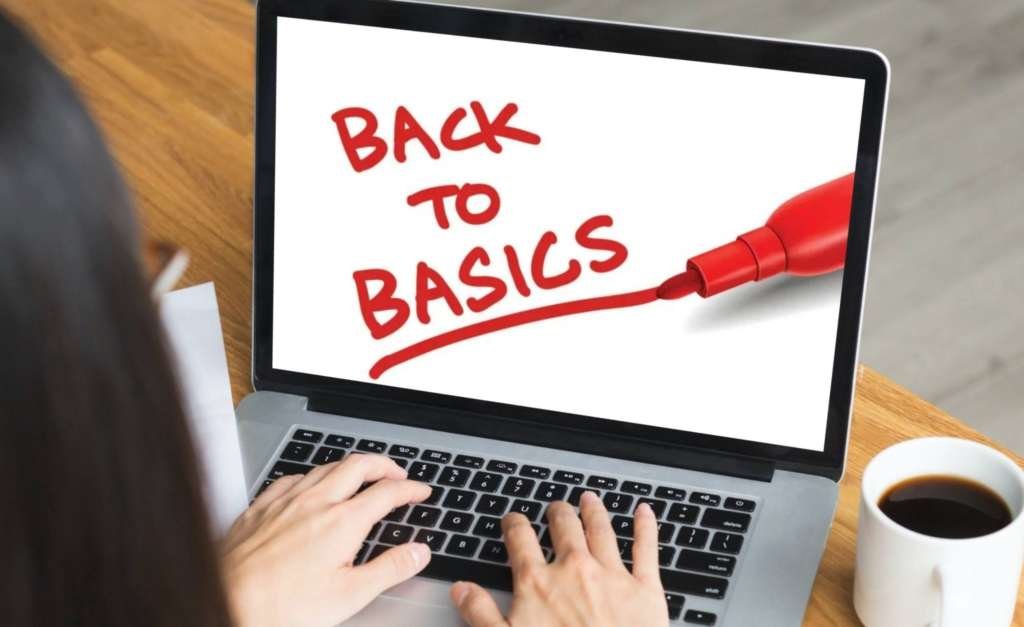 image of computer that says back to the basics on it